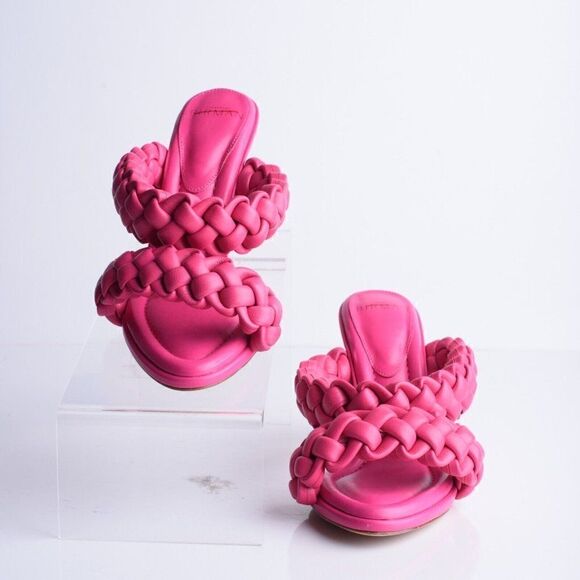 Alexandre Birman Womens Francis Braided Leather Mules Heels Pink EU 37 US 6 Rosa - Picture 4 of 9